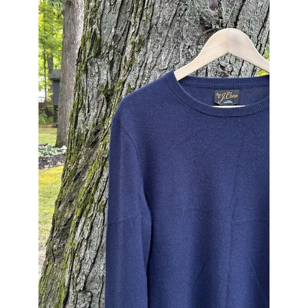 J.Crew 100% Cashmere Sweater Size Large Crewneck Navy Blue Knit Preppy Classic